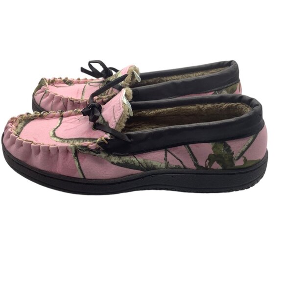 Itasca Womens Pink Camouflage Moccasin Slippers Size 7 Faux Fur Lined Real Tree - Picture 4 of 8